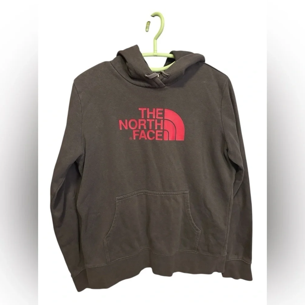 The North Face Brown Hoodie Sweater with Bold Red Logo
